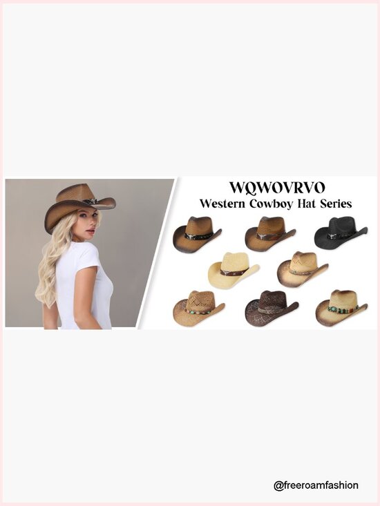 Straw Cowboy Hat with Shapeable Brim, Wide Brim Western Hat for Women Men main image 4